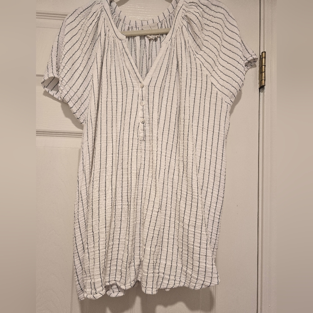 Joie White and Black Cap Sleeve Striped Blouse 2x NWOT